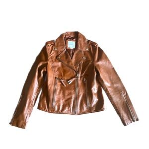 Sam Edelman Genuine Leather Moto Cognac Jacket Size Medium